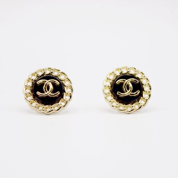 Brigitte Black and Gold Button Stud Earrings